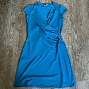 Athleta women faux wrap stretch dress blue S
